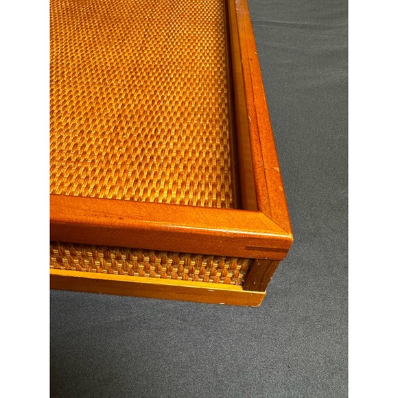 Vintage Wooden Rattan Large Serving Tea Fruit Dinner Tray 21" x 13.5” - Picture 3 of 8